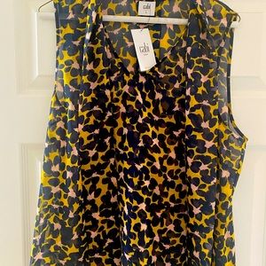 Cabi Women's Flynn Top Flower Burst with Tie Front Sleeveless Size Large #3790